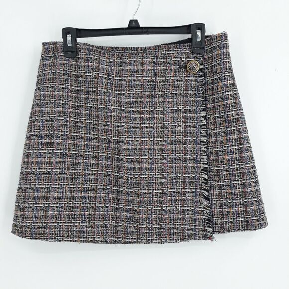 Sugarlips Schoolgirl Mini Wrap Frayed Rainbow Windowpane Plaid Skirt Sz L - Picture 3 of 14